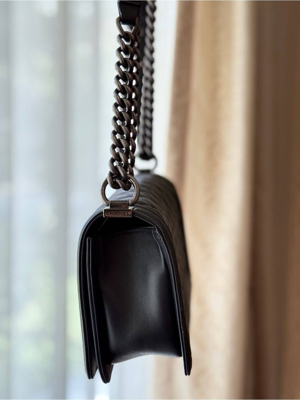 Chanel Black Quilted Boy Bag with Ruthenium Chain Strap - Picture 13 of 16